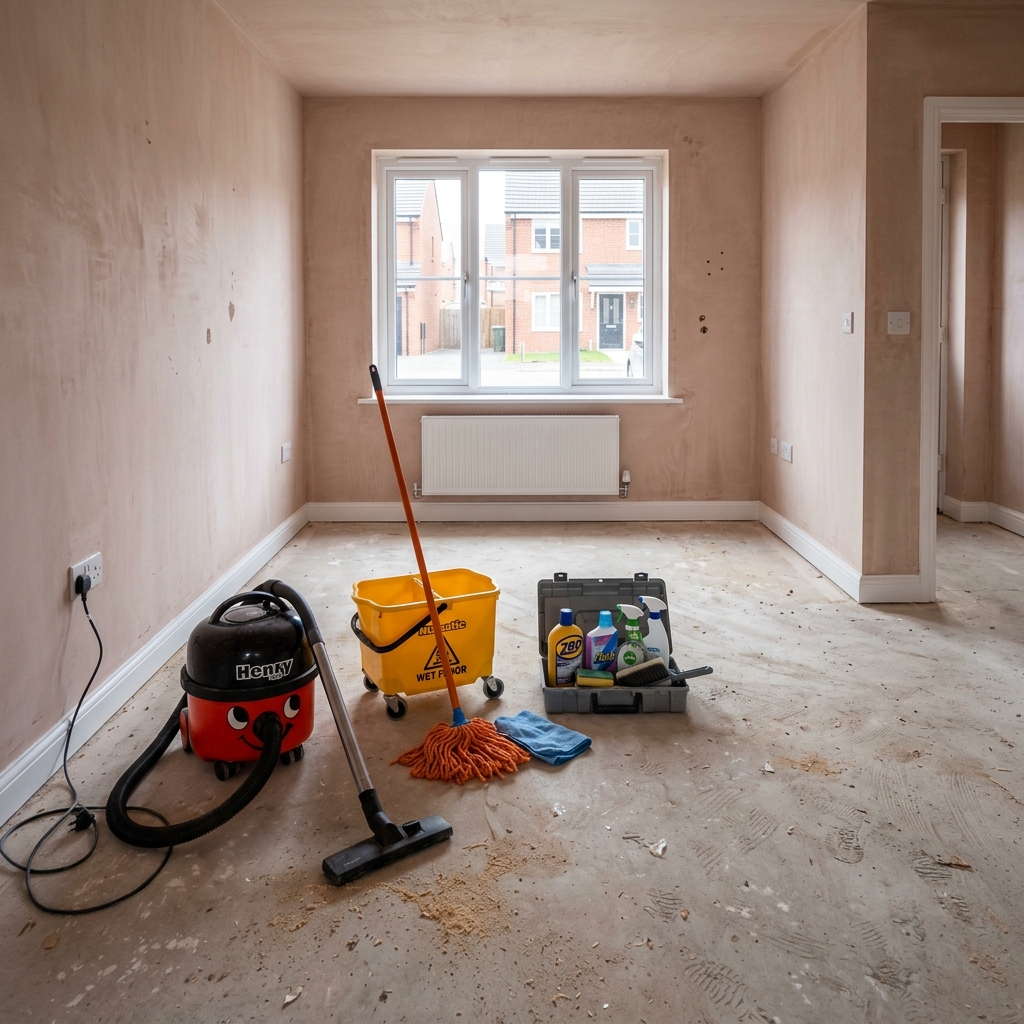 Post-construction builders clean in a newly renovated UK property